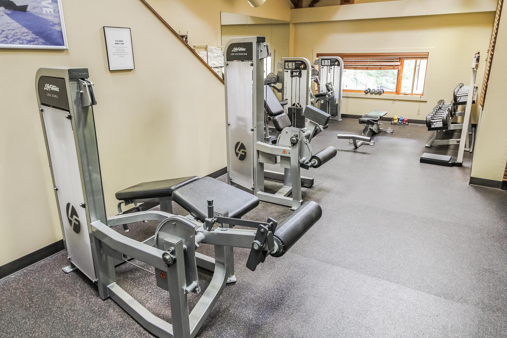 A fully equipped exercise room at VRI's Cedar at Streamside in Colorado.